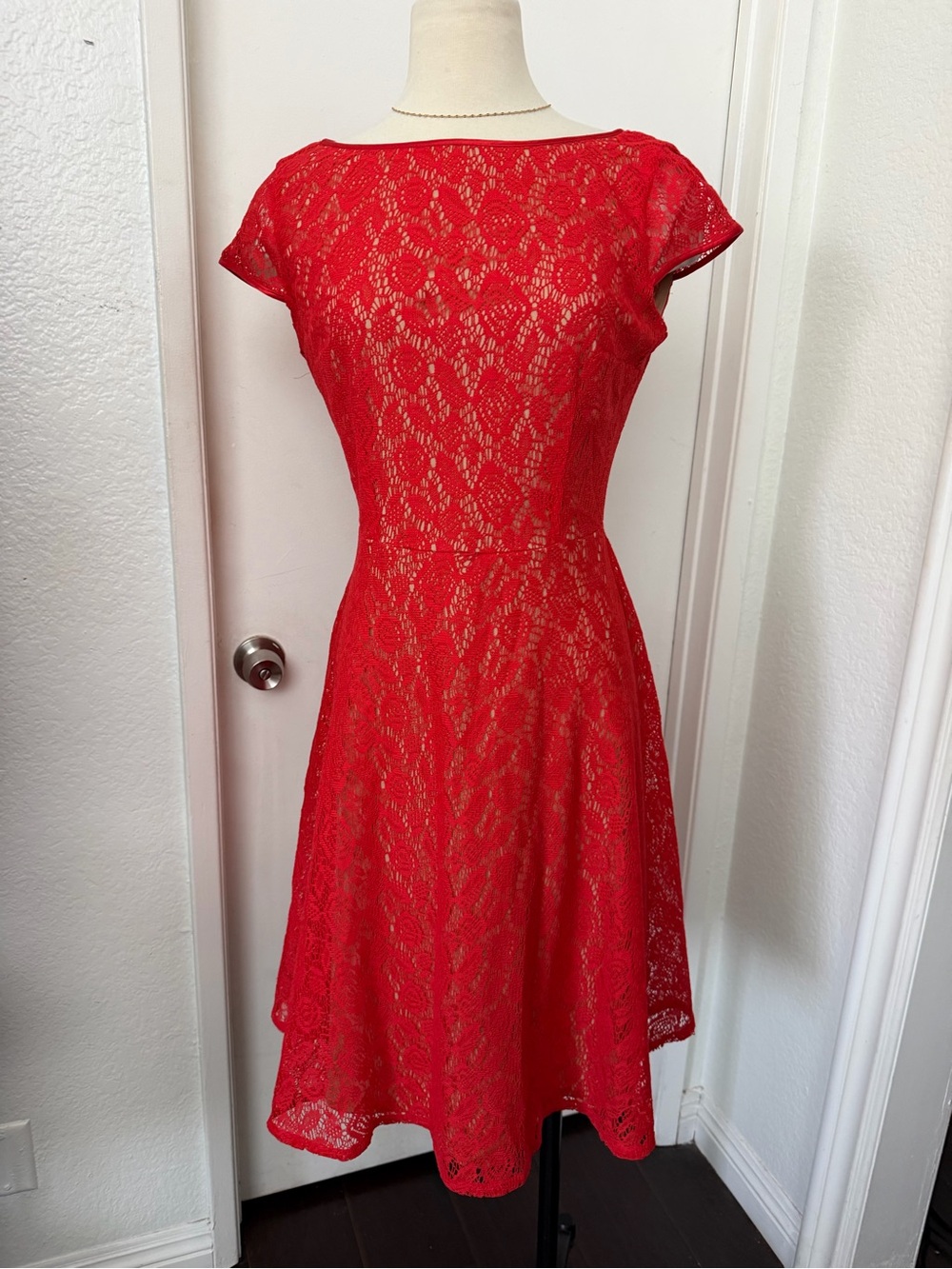 Red Lace Fit-and-Flare Wedding Dress